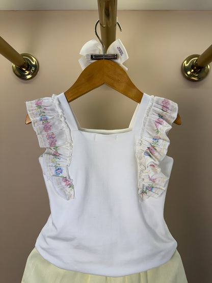 Conjunto Infantil Blusa Strass Estampa Florais Mangas Babadinho e Shorts Amarelo - Petit Cherie