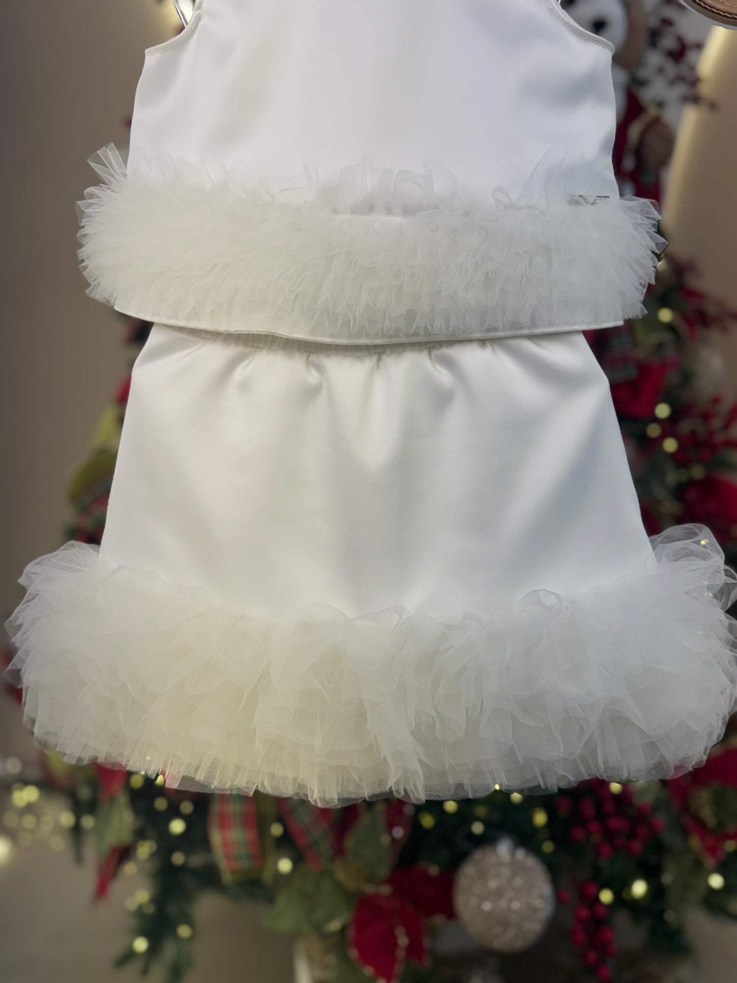Conjunto Infantil Festa Blusa e Saia Barra Frufru de Tule Branco - Pituchinhus