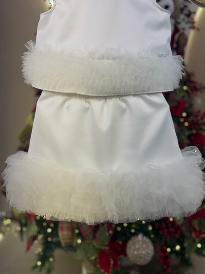 Conjunto Infantil Festa Blusa e Saia Barra Frufru de Tule Branco - Pituchinhus