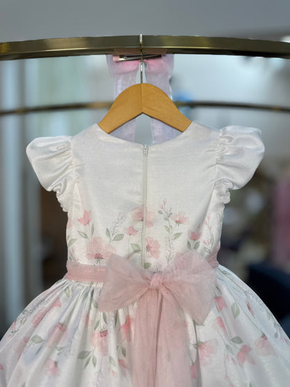 Vestido Infantil Festa Tule Rosa Flores - Petit Cherie