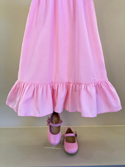 Vestido Infantil Amplo Rosa Bordadinhos Flores Busto - Mon Sucré