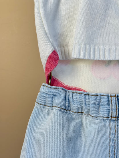 Conjunto Infantil Blusa Infantil Tricot Cerejas e  Shorts Jeans Com Pingente - Momi