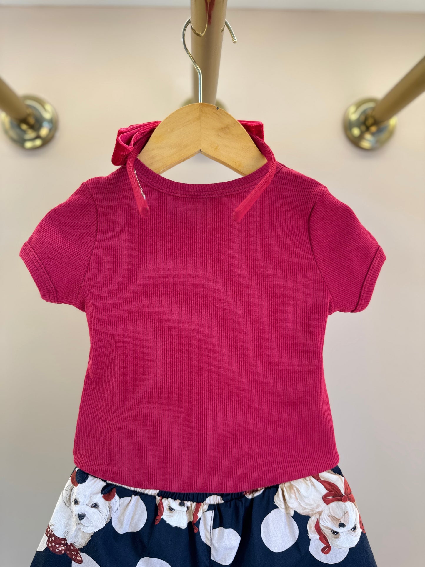 Conjunto Infantil Blusa Lacinhos Cristais Bala de Cereja e Shorts  Algodão Cachorrinhos & Lacinhos Preto - Pituchinhus