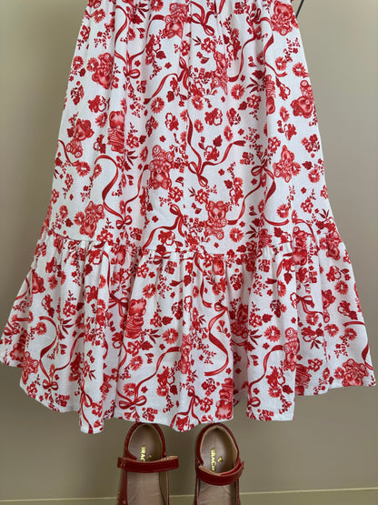 Vestido Infantil Linho Bordado Florais Vermelho - Petit Cherie
