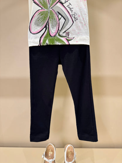 Conjunto Infantil Blusa Tiker Bell Off White e Legging Básica Preta - Animê Petite