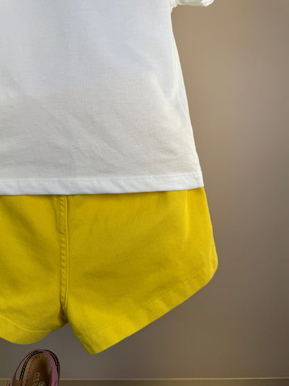 Conjunto Infantil Blusa Estampada Laço Lateral e Shorts Infantil Sarja Com Cinto Butter Cream - Momi