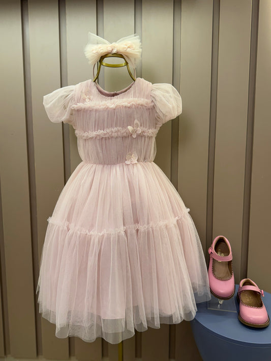 Vestido Infantil Festa Tule Rosa Borboletas 3D - Petit Cherie