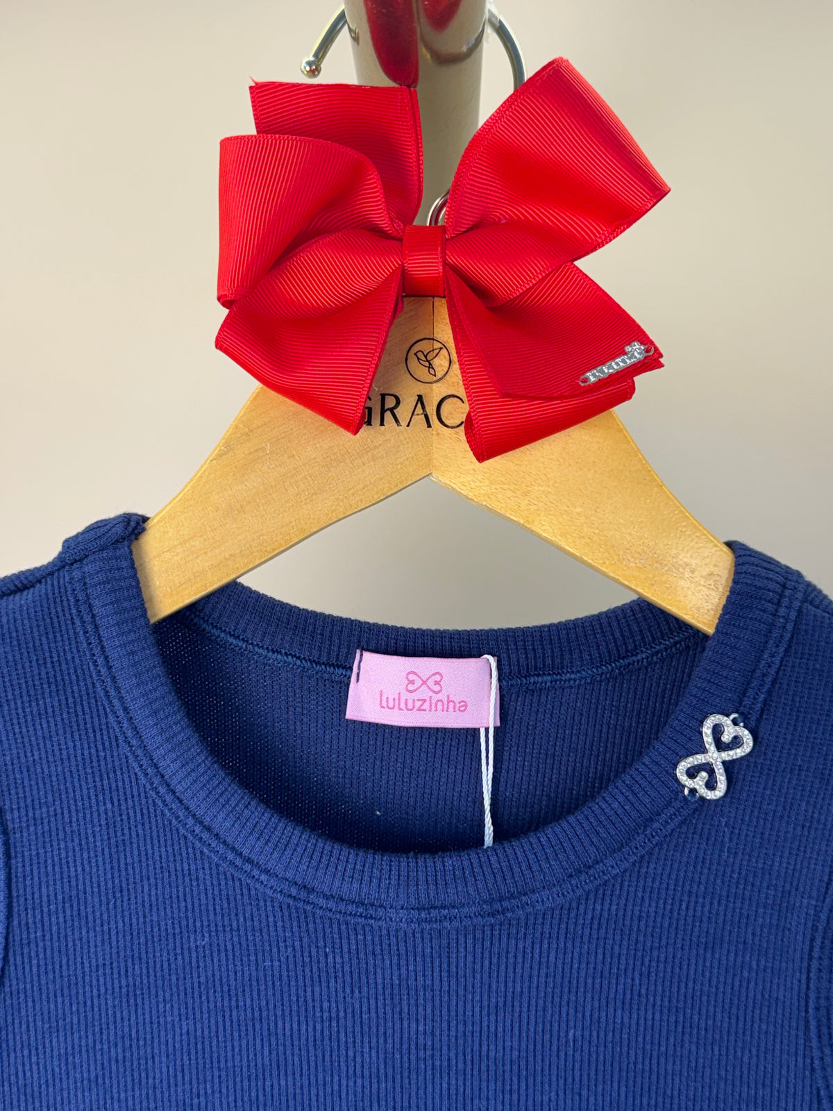 Vestido Infantil Tule Estampado Com Aplicação de Crochê e Laço de Vies - Luluzinha