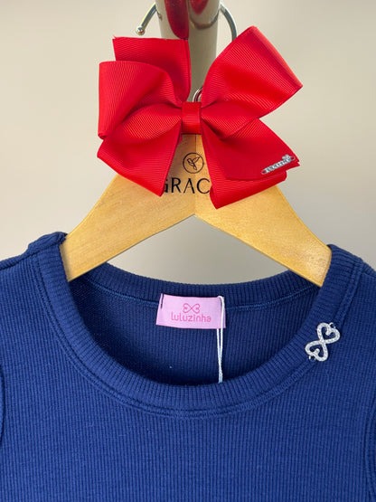 Vestido Infantil Tule Estampado Com Aplicação de Crochê e Laço de Vies - Luluzinha