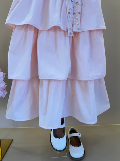 Vestido Infantil Tricoline Babados Laço - Pituchinhus