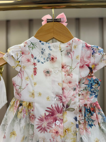 Vestido Bebê Algodão Pregas e Lacinho Com Calcinha Floral Candy - Um Mais Um