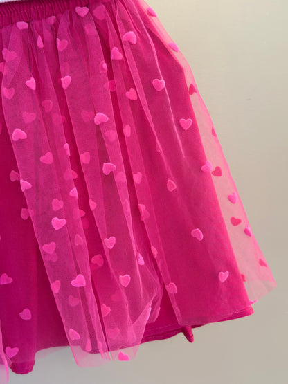 Conjunto Infantil Blusa Estampa Coração e Saia de Tule Corações - Mon Sucre