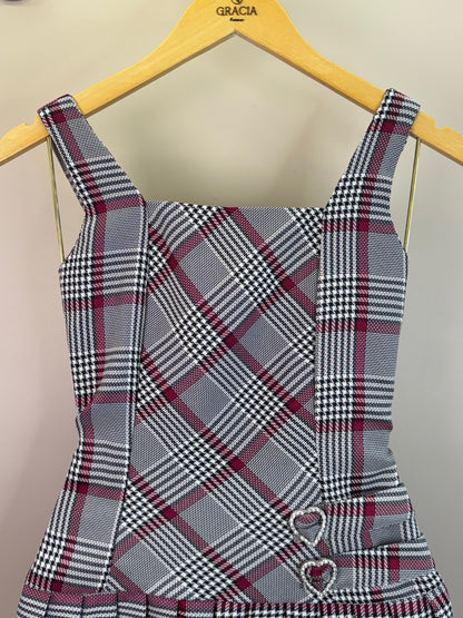 Vestido Teen Alfaiataria Xadrez com Pregas - Two In