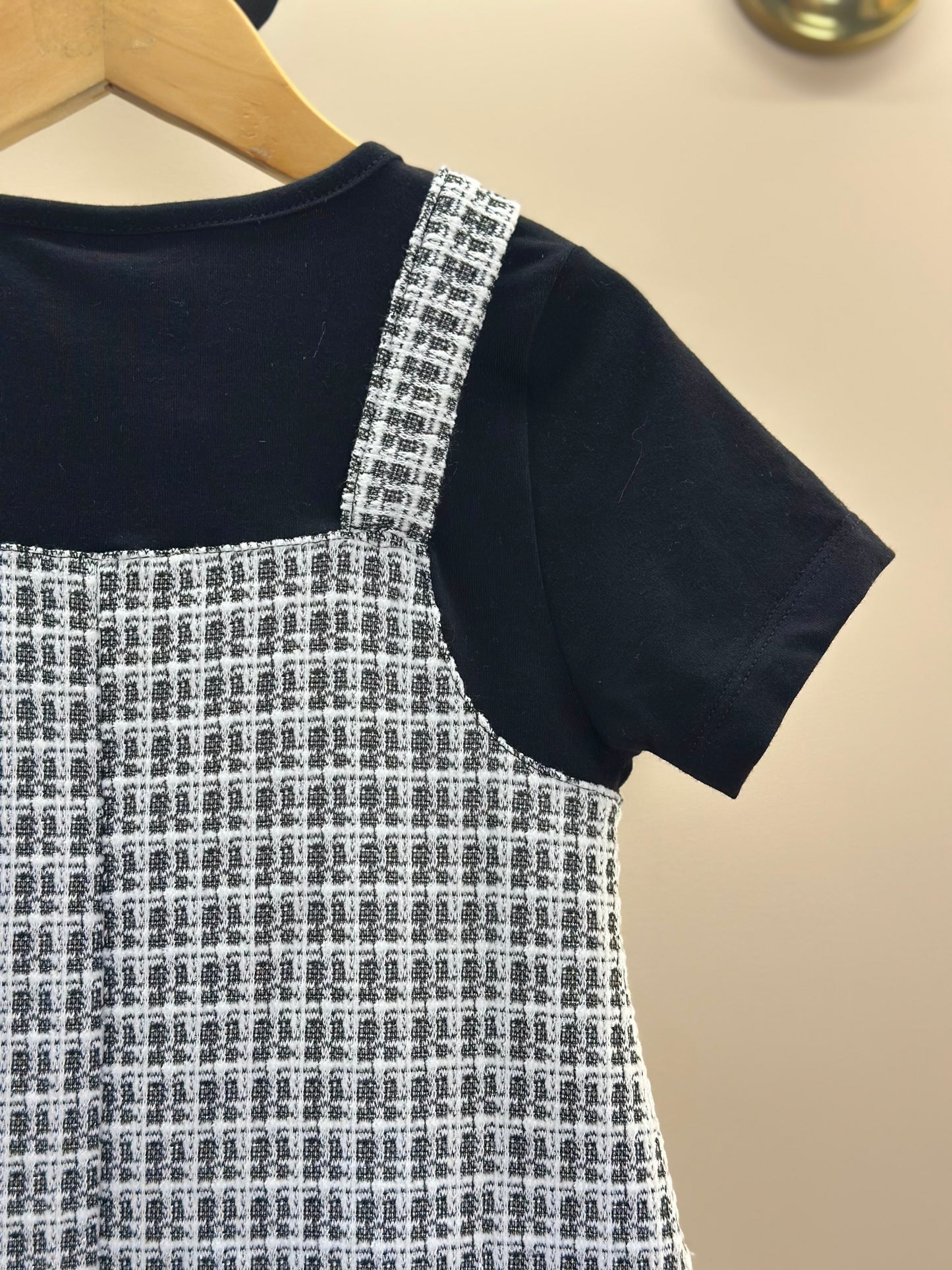 Vestido Infantil MC Sobreposição Tweed Xadrez Preto - Momi
