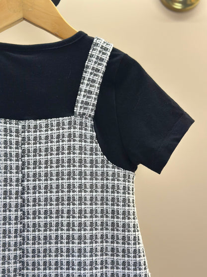Vestido Infantil MC Sobreposição Tweed Xadrez Preto - Momi