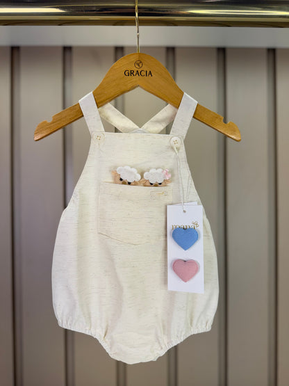 Jardineira Bebê Revelação Ovelha - Roana