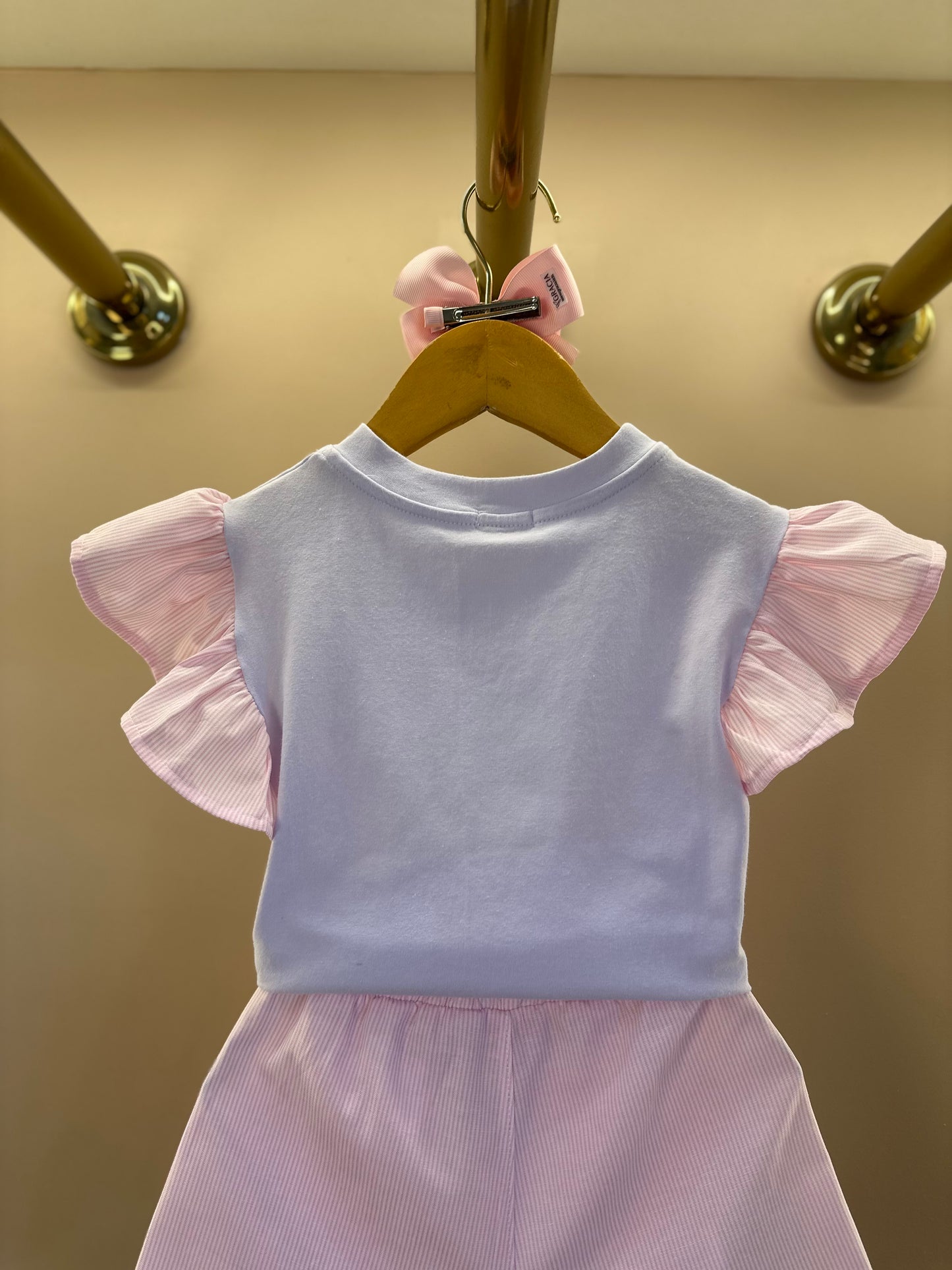 Conjunto Infantil Blusa Estampa Floral e Shorts Alfaiataria Listrado Rosa - Luluzinha