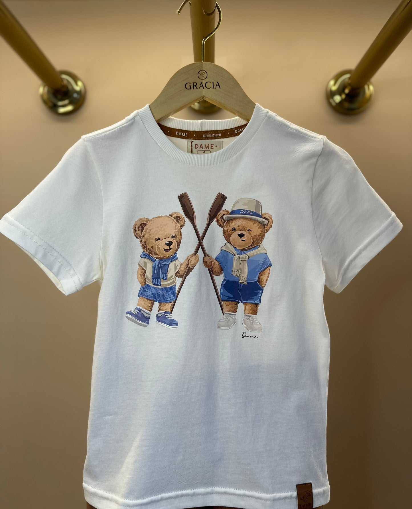 Conjunto Infantil Camiseta Algodão Teddy Remos Off e Bermuda Ponto Roma Bolsos Cargo Bege - Dame