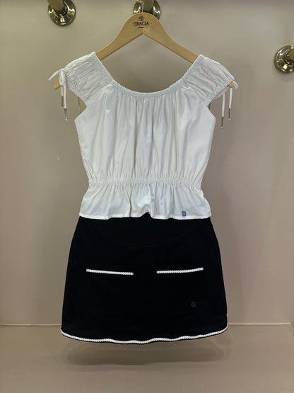 Conjunto Teen Blusa Tricoline Elástico Cintura e Saia Detalhes Bolsos - Two In