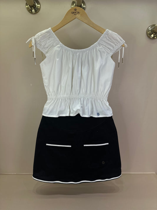 Conjunto Teen Blusa Tricoline Elástico Cintura e Saia Detalhes Bolsos - Two In