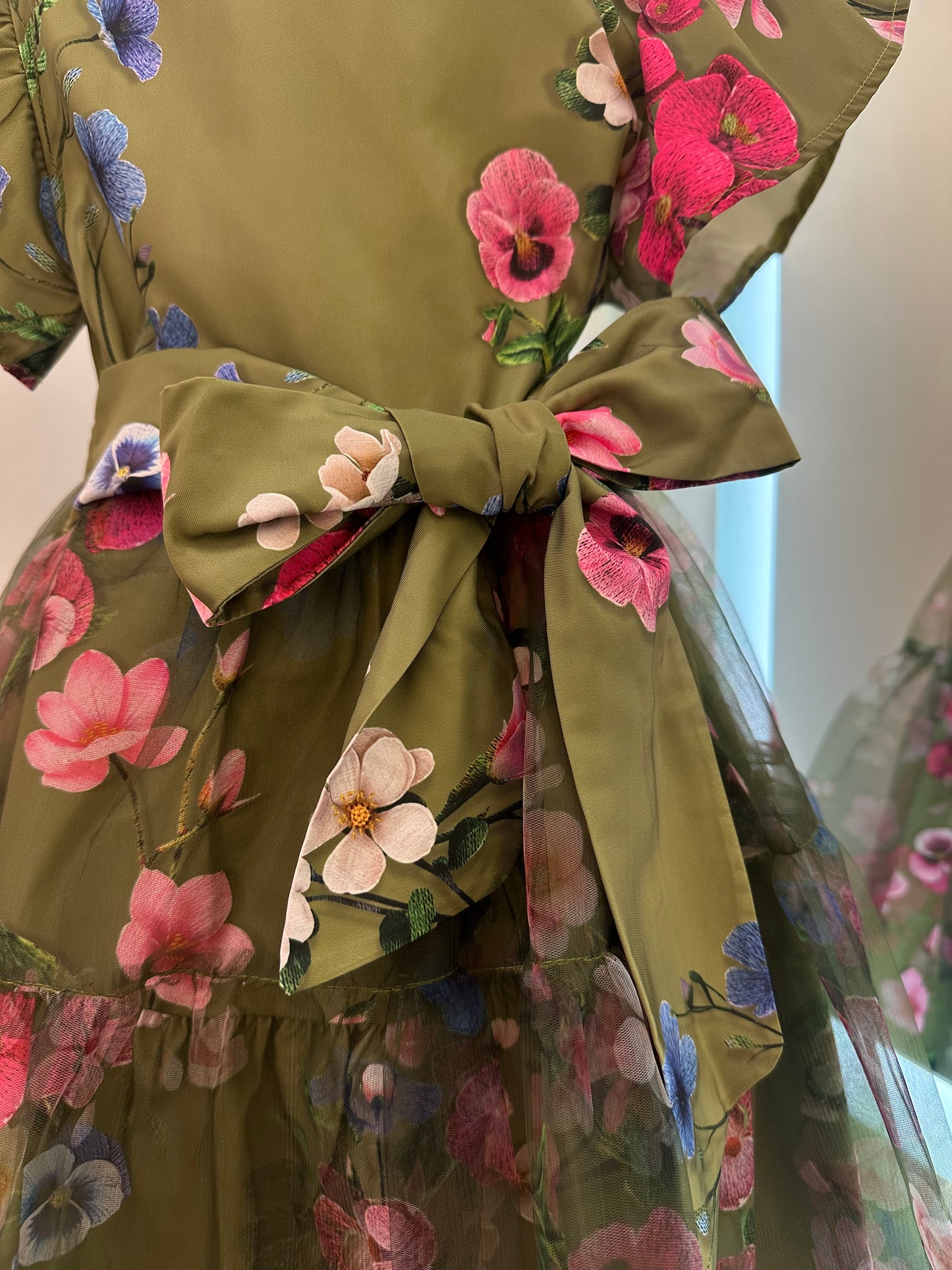 Vestido Infantil Conceito Tule Floral Bordado Verde Forest - Animê