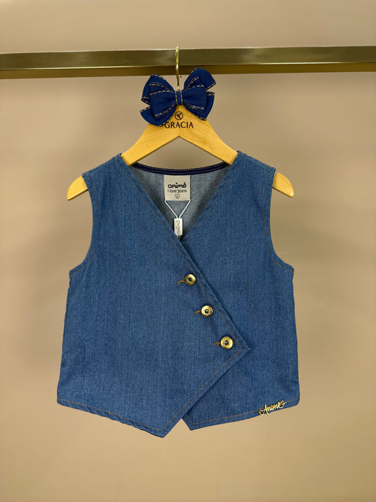 Colete Infantil Jeans Bordado Tule Flores - Animê