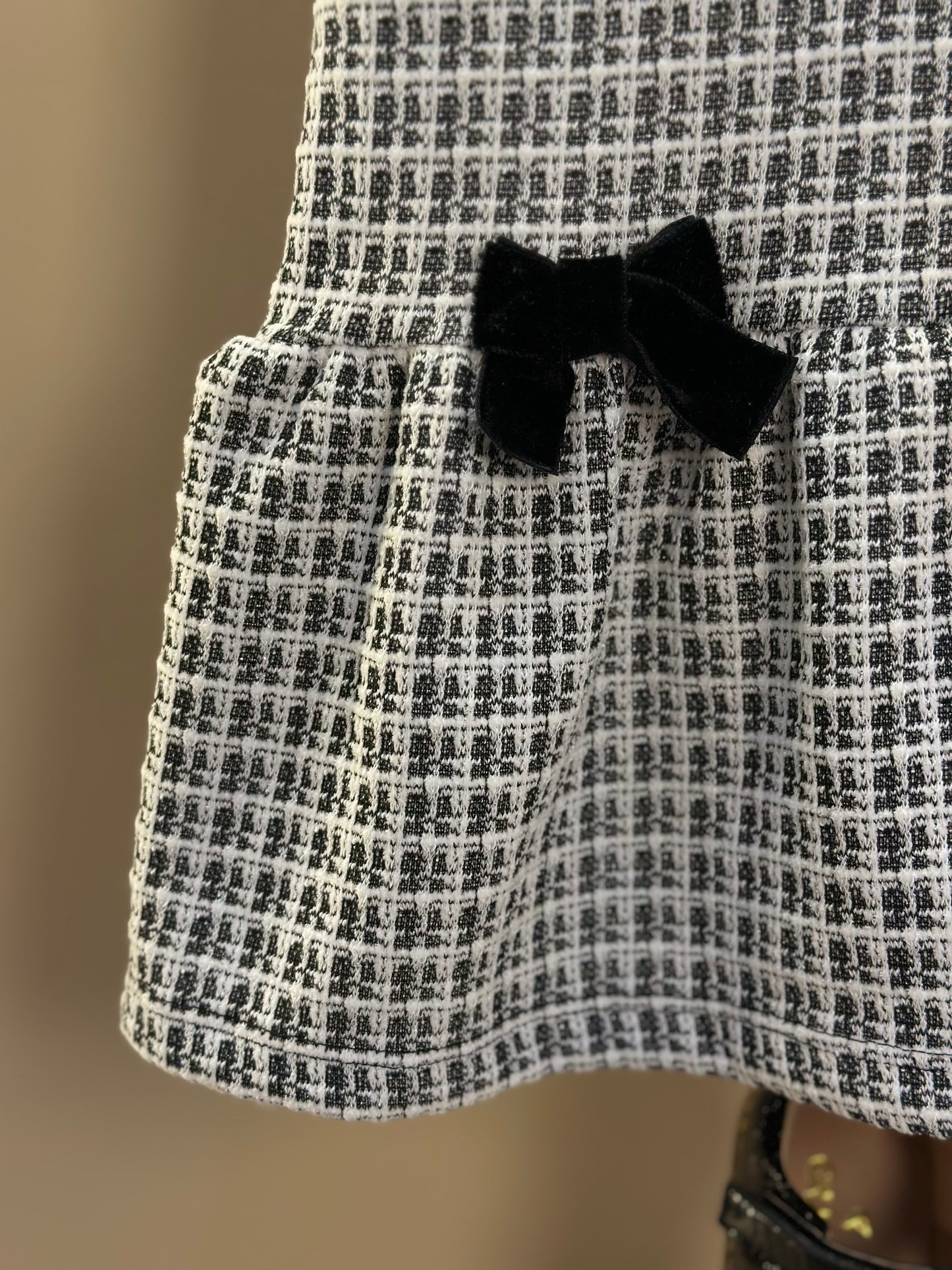 Vestido Infantil MC Sobreposição Tweed Xadrez Preto - Momi
