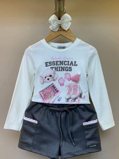 Conjunto Infantil Blusa ML Essential Things e Shorts Cinza Claro - Infanti