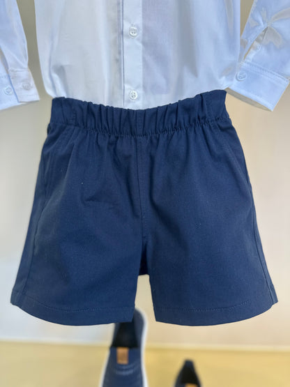 Conjunto Bebê Camisa-body Algodão ML Branco e Bermuda Social Marinho - Dame