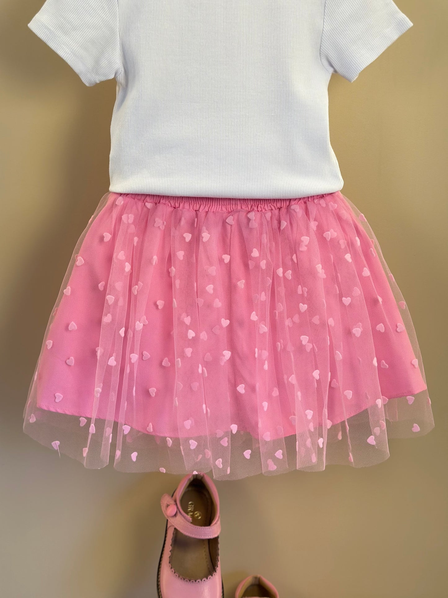 Conjunto Infantil Blusa Bolsa Coração e Saia de Tule Coração - Mon Sucré