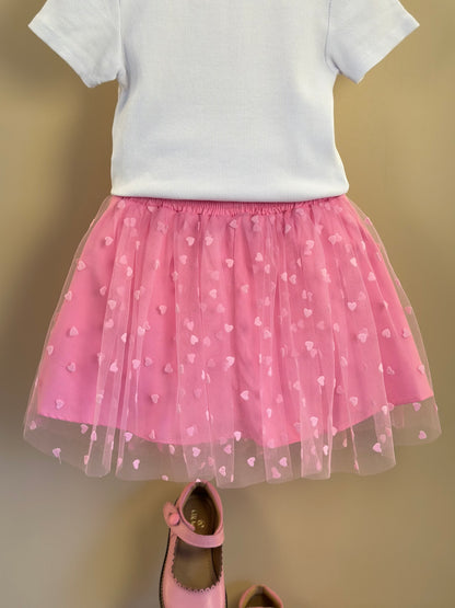 Conjunto Infantil Blusa Bolsa Coração e Saia de Tule Coração - Mon Sucré