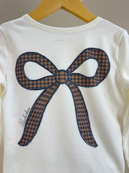 Conjunto Infantil Blusa Off White Estampa Laços E Legging Tricot Xadrez Marrom -  Pituchinhus