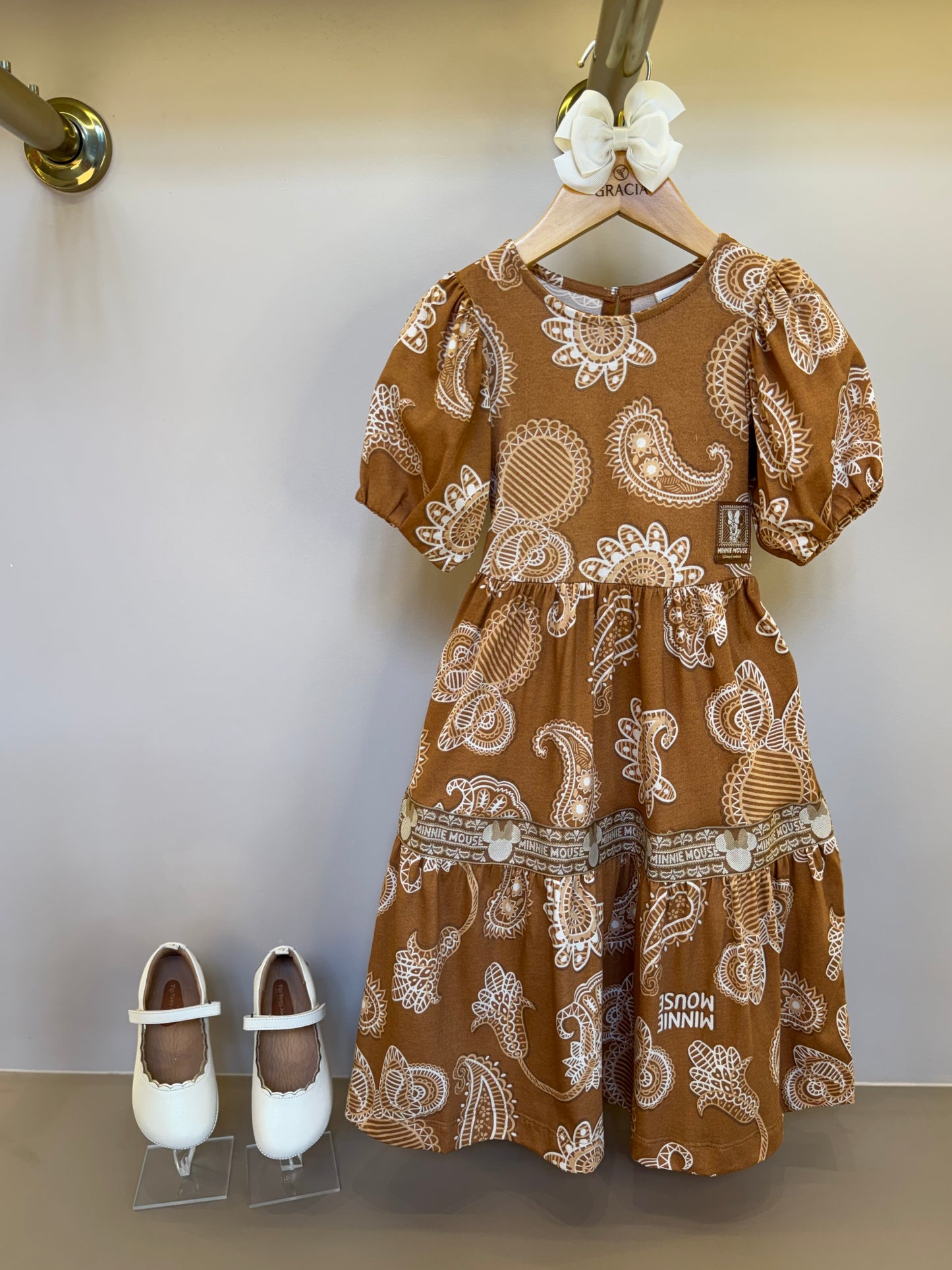 Vestido Infantil Midi Minnie Paisley Manga Princesa - Animê