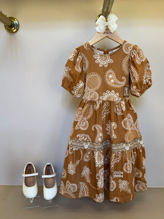 Vestido Infantil Midi Minnie Paisley Manga Princesa - Animê