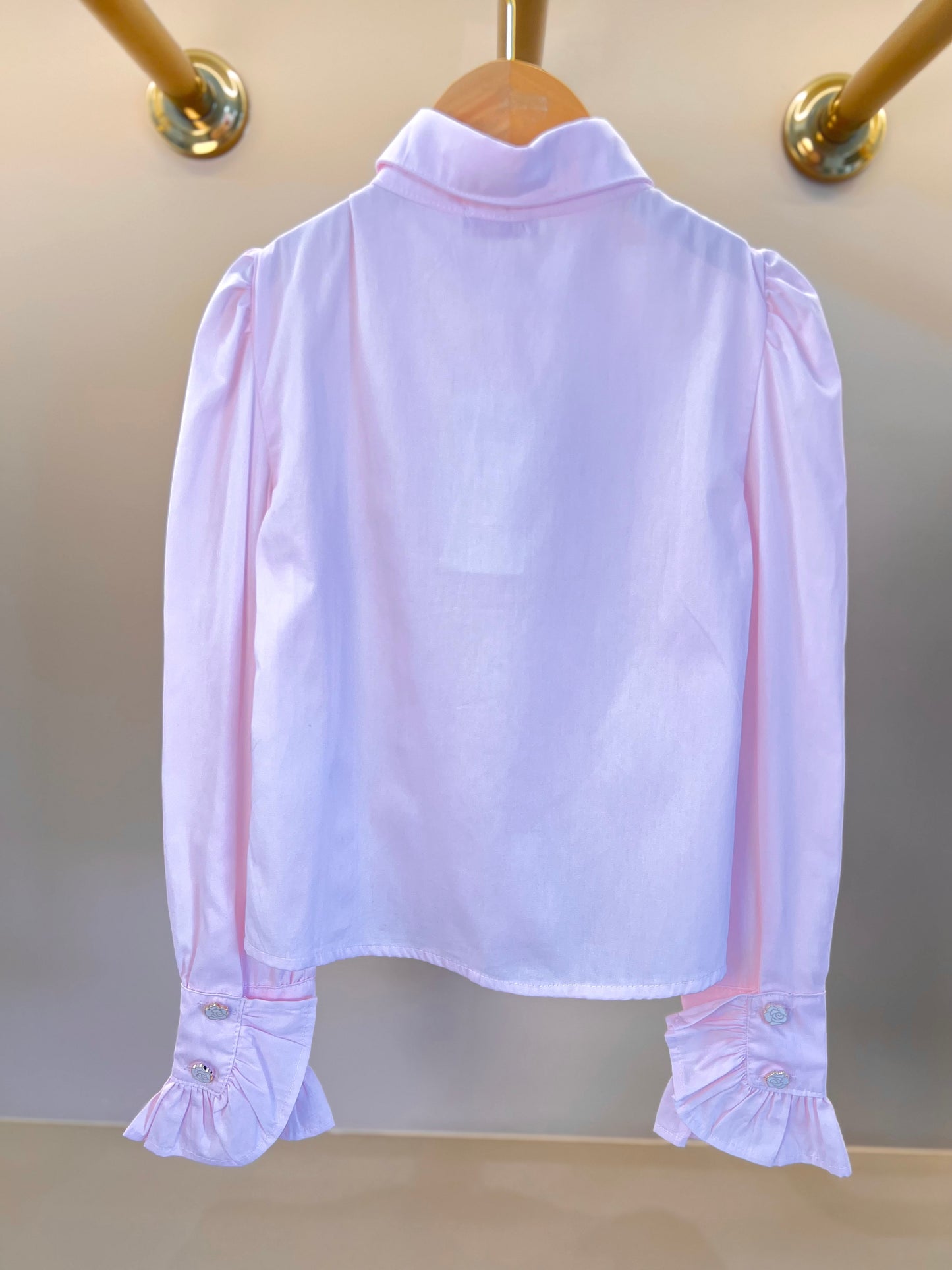 Camisa Infantil Algodão Babadinhos Punho Pregas Rosa - Luluzinha