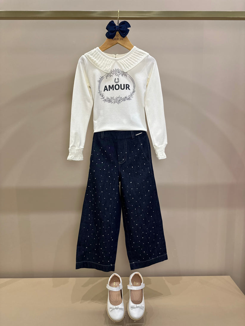 Calça Infantil Reta Jeans Cristais - Pituchinhus
