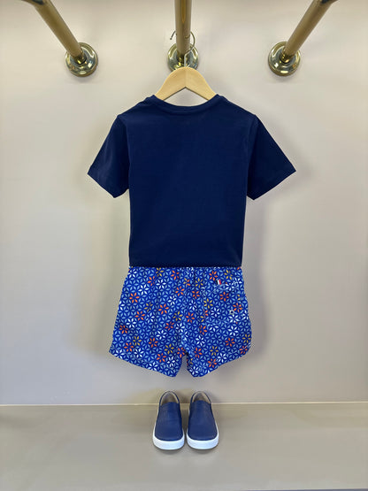 Conjunto Infantil Camiseta Algodão Marinho e Shorts Estampado - Dudes