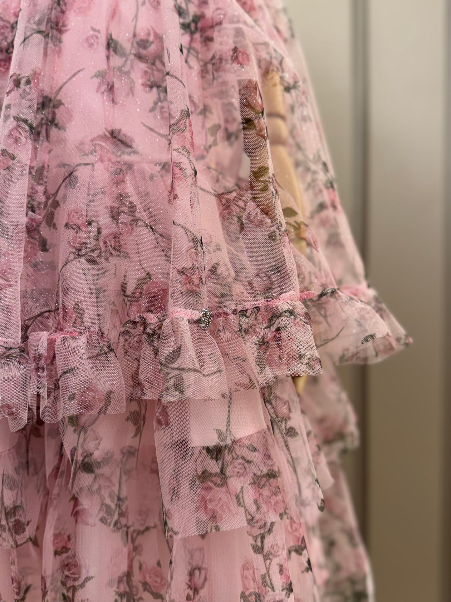 Vestido Infantil Festa Princesa Tule Floral Rodado Rosa - Luluzinha