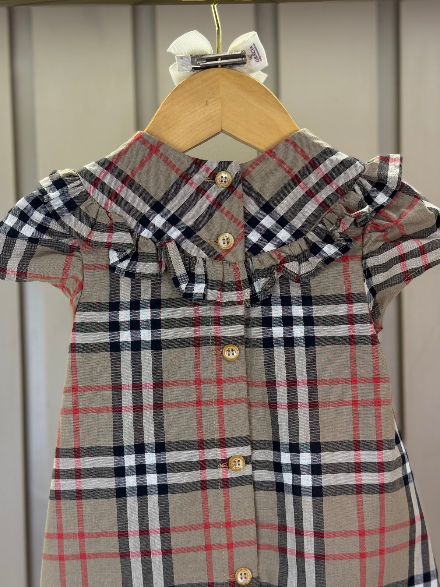 Conjunto Baby Algodão Bata Xadrez e Legging Preta - Um Mais Um