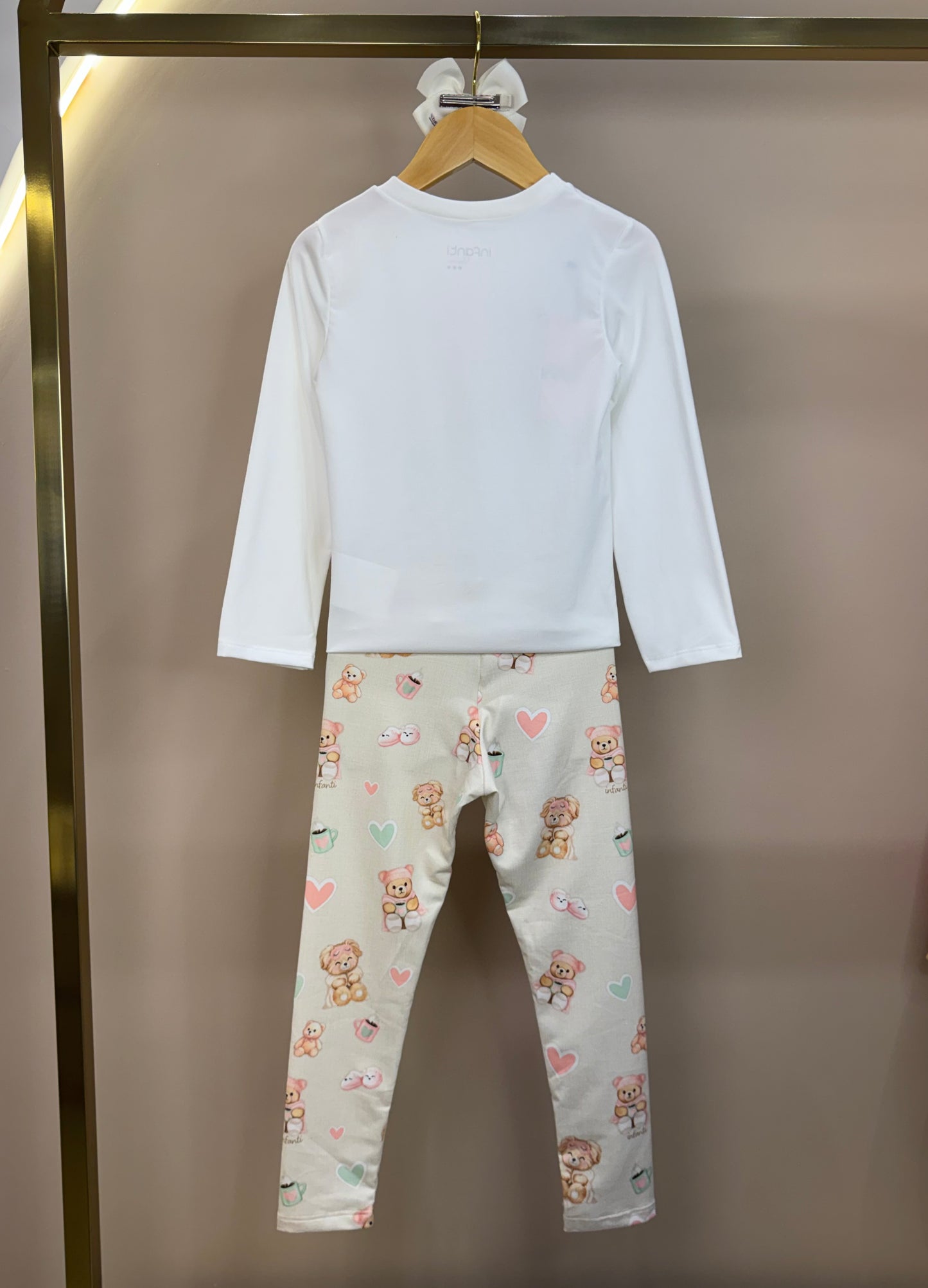 Pijama Infantil Blusa ML Off White e Legging Ursinhos - Infanti