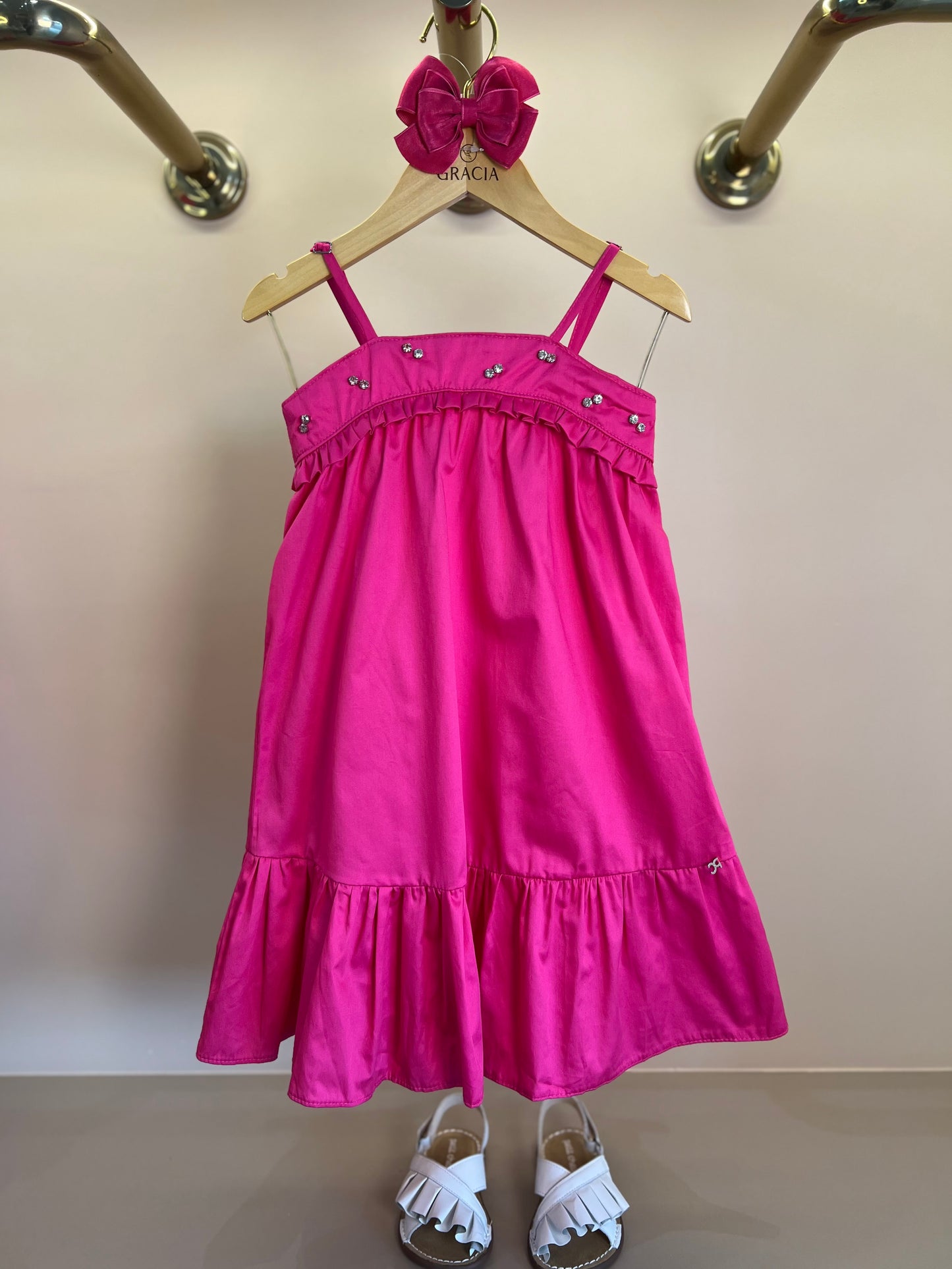 Vestido Infantil Algodão Pink Aplicação Pérolas e Strass - Petit Cherie