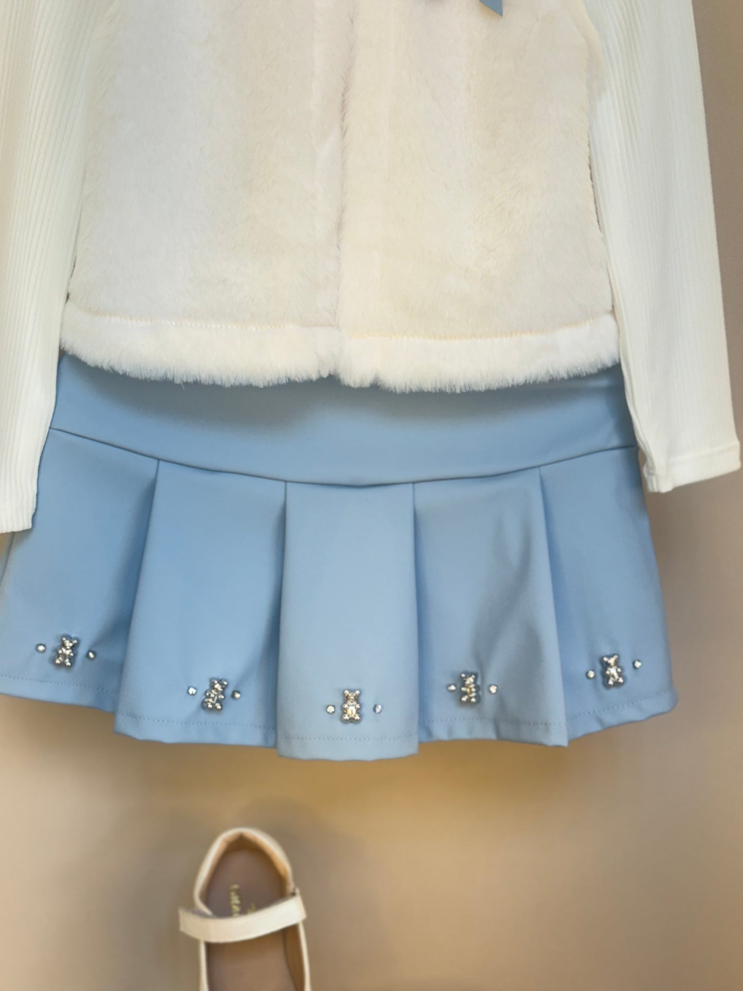 Conjunto infantil Blusa com Colete e Saia Like Leather Azul - Gabriela Aquarela