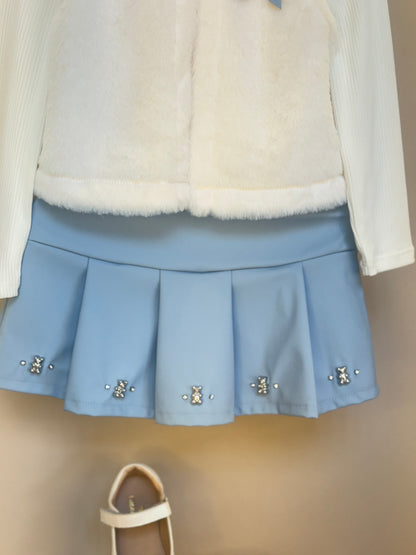 Conjunto infantil Blusa com Colete e Saia Like Leather Azul - Gabriela Aquarela