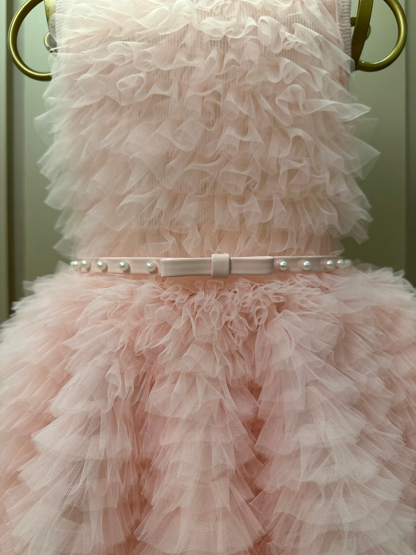 Vestido Infantil Conceito Frufru Tule Cinto Pérola Rosa Gelado - Pituchinhus