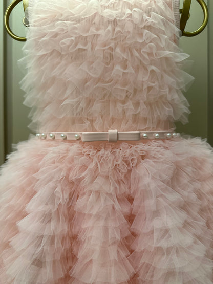 Vestido Infantil Conceito Frufru Tule Cinto Pérola Rosa Gelado - Pituchinhus