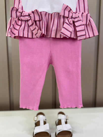 Conjunto Bebê Bata De Cotton Detalhe Tricoline E Calça Legging Rosa - Um Mais Um