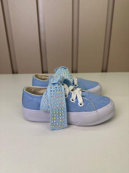Tênis Infantil Casual Rendado Laço Strass Azul Claro - Luluzinha