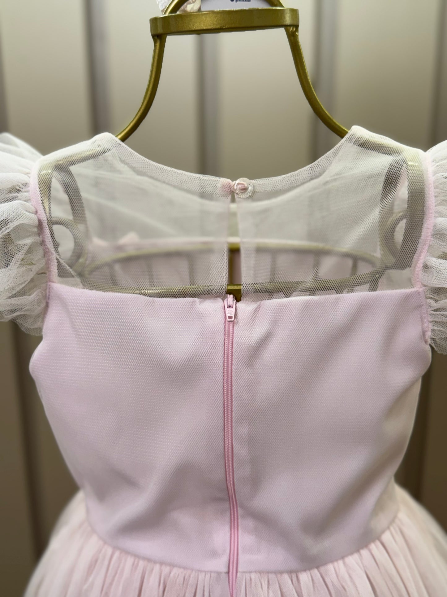 Vestido Infantil Festa Tule Poly Mesh Pérolas e Lacinho Aplicado Rosa - Petit Cherie