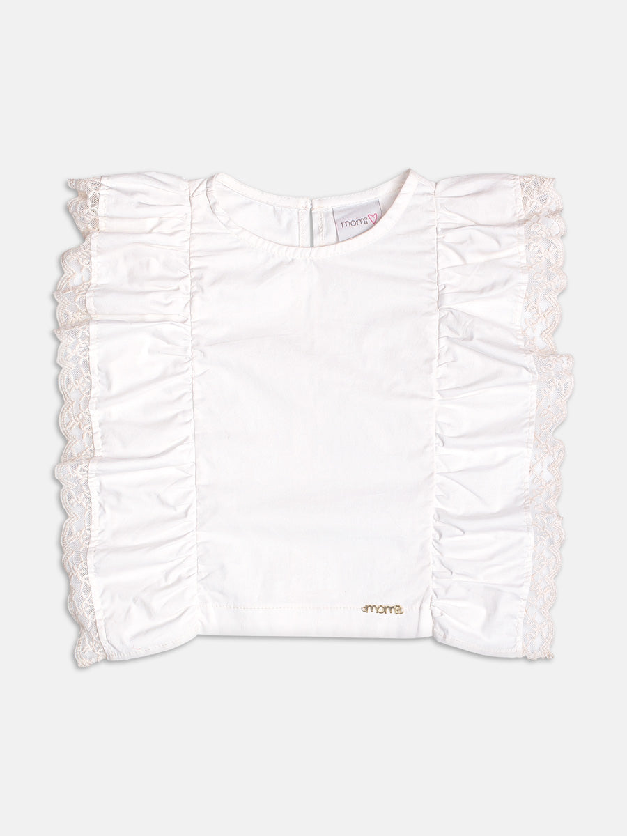 Conjunto Infantil Blusa Bordado Inglês e Calça Jeans Cós Clochard - Momi