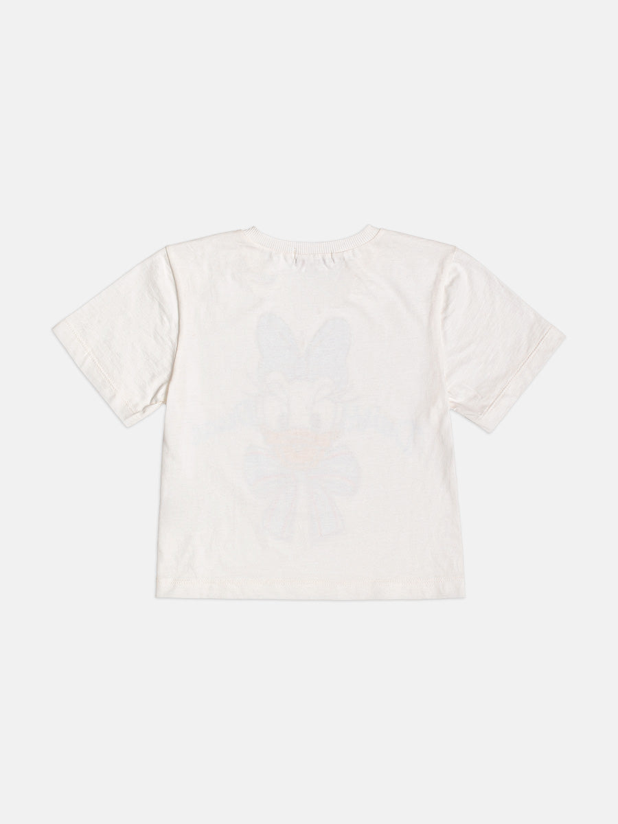 Conjunto Infantil  Blusa Daisy Duck Com Strass Pérola e Saia Tule Bordado Flores Lilás - Momi